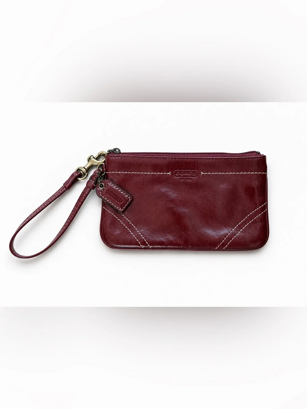 Coach Burgundy Leather Wristlet Clutch